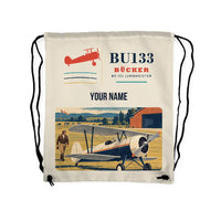 Thumbnail for Bücker Bü 133 Jungmeister - Drawstring Bag - Classic + Name - Beige