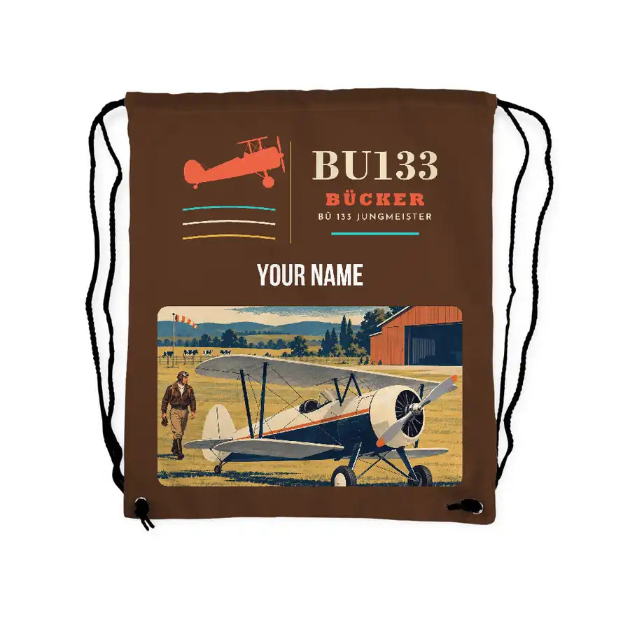 Bücker Bü 133 Jungmeister - Drawstring Bag - Classic + Name - Brown