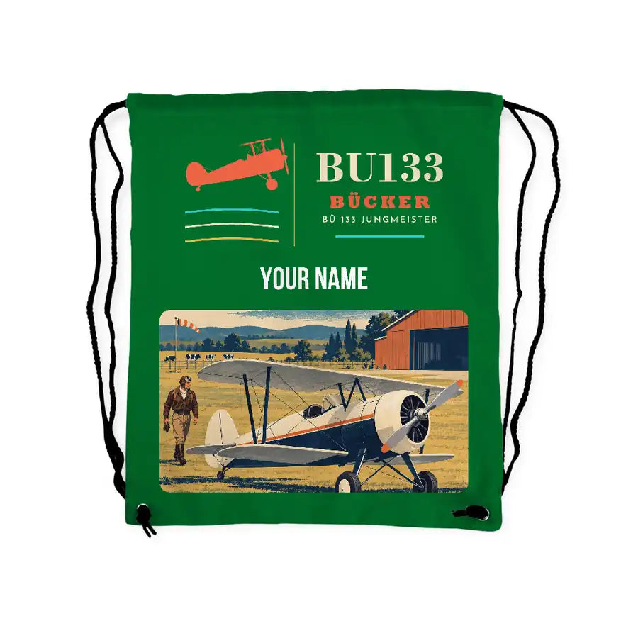 Bücker Bü 133 Jungmeister - Drawstring Bag - Classic + Name - Green