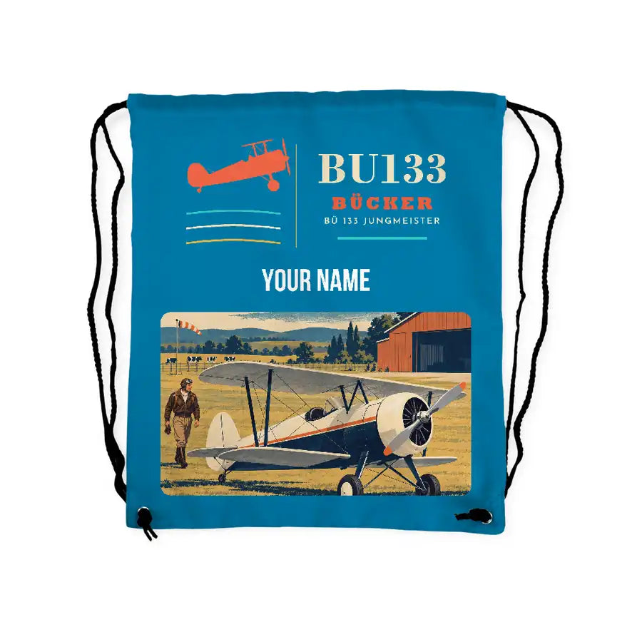 Bücker Bü 133 Jungmeister - Drawstring Bag - Classic + Name - Light Blue