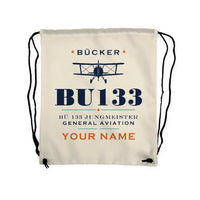 Thumbnail for Bücker Bü 133 Jungmeister - Drawstring Bag - Heritage + Name - Beige