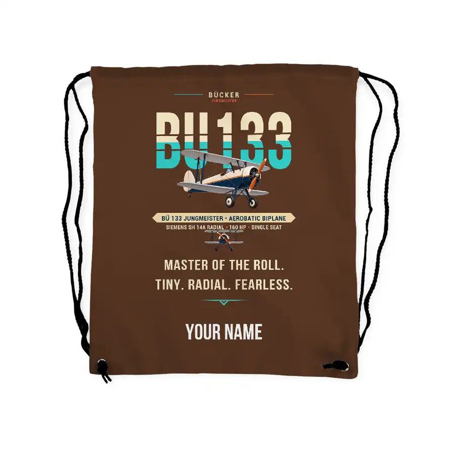 Bücker Bü 133 Jungmeister - Drawstring Bag - Original + Name - Brown