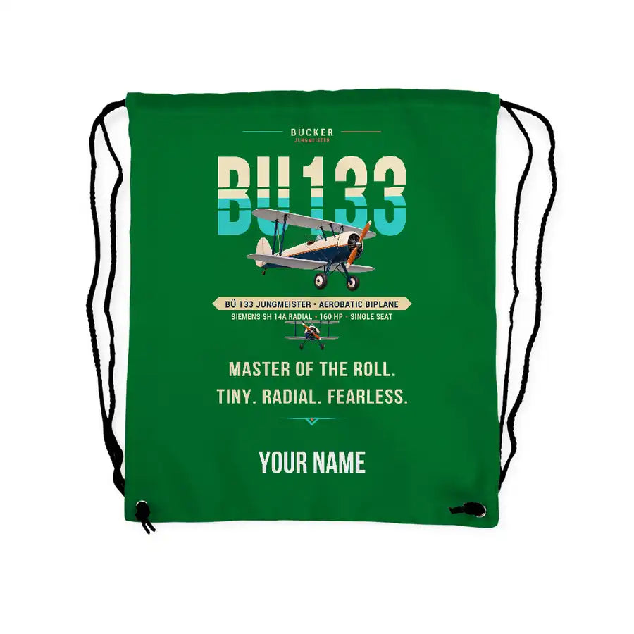 Bücker Bü 133 Jungmeister - Drawstring Bag - Original + Name - Green
