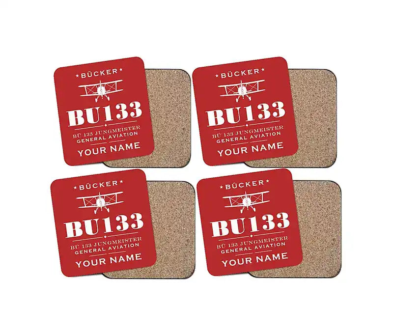Bücker Bü 133 Jungmeister - Heritage + Name - Coaster Set - Red