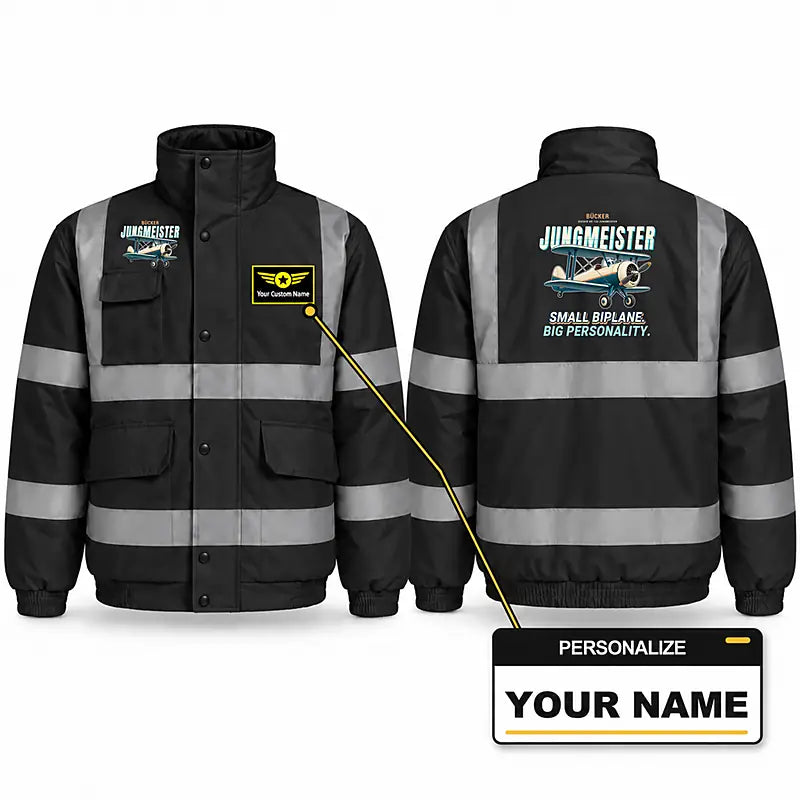 Bücker Bü 133 Jungmeister Reflective Winter Jackets - Cartoon + Name - Black