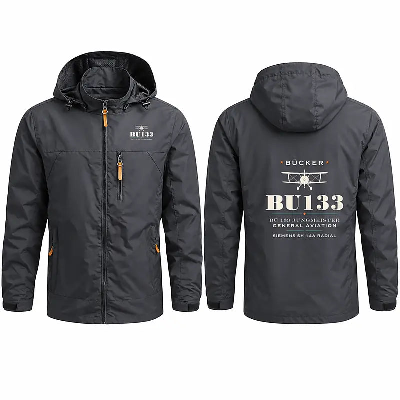 Bücker Bü 133 Jungmeister Stylish Jackets - Hooded Windbreaker - Heritage - Charcoal
