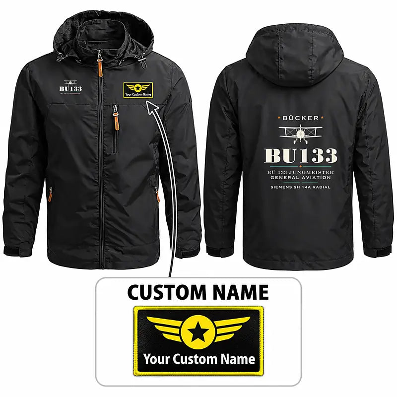 Bücker Bü 133 Jungmeister Stylish Jackets - Hooded Windbreaker - Heritage + Name - Black