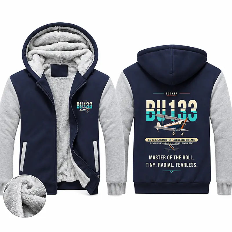 Bücker Bü 133 Jungmeister Zipped Sweatshirts - Original - Navy & Gray