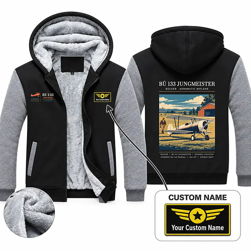 Bücker Bü 133 Jungmeister Zipped Sweatshirts - Poster + Name - Black & Gray