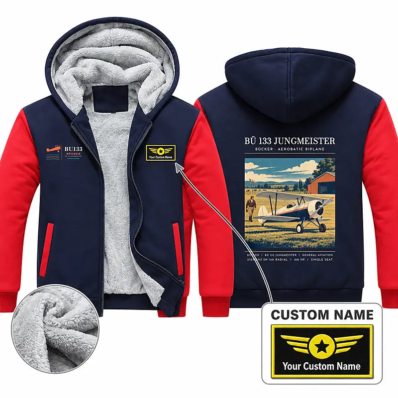 Bücker Bü 133 Jungmeister Zipped Sweatshirts - Poster + Name - Navy & Red