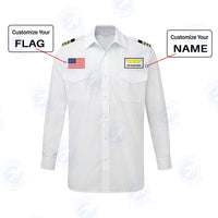 Thumbnail for Custom Flag & Name with EPAULETTES (Badge 1) Designed Long Sleeve Pilot Shirts