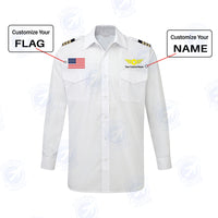 Thumbnail for Custom Flag & Name with EPAULETTES (Badge 4) Designed Long Sleeve Pilot Shirts