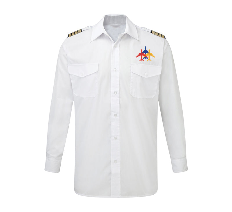 Colourful 3 Airplanes Designed Long Sleeve Pilot Shirts