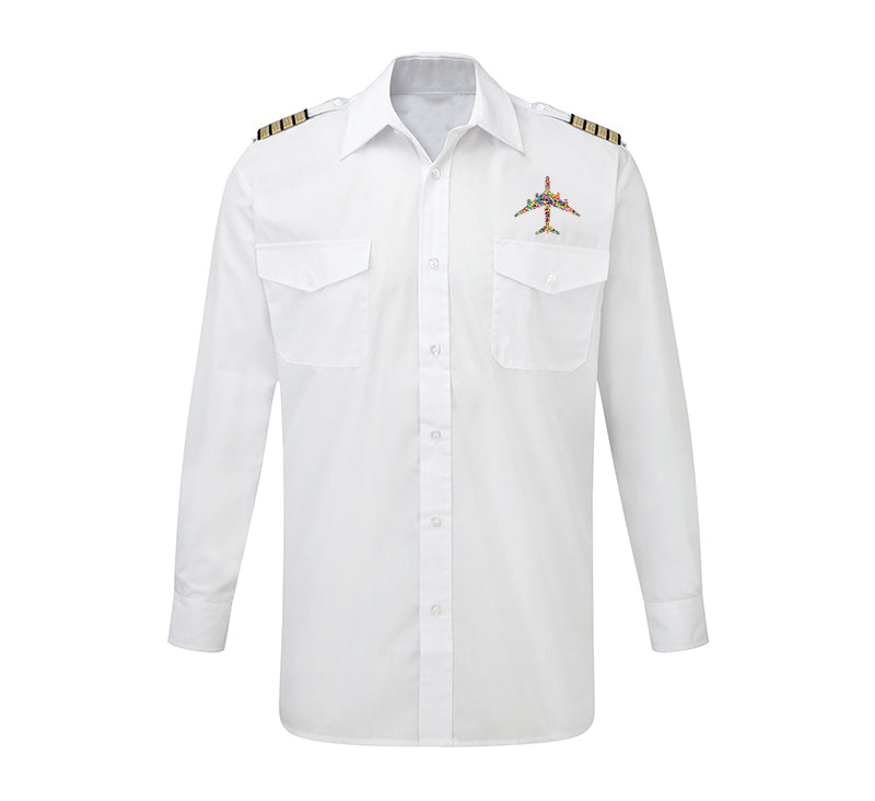 Colourful Airplane Designed Long Sleeve Pilot Shirts