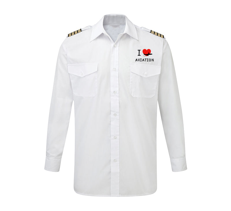 I Love Aviation Designed Long Sleeve Pilot Shirts