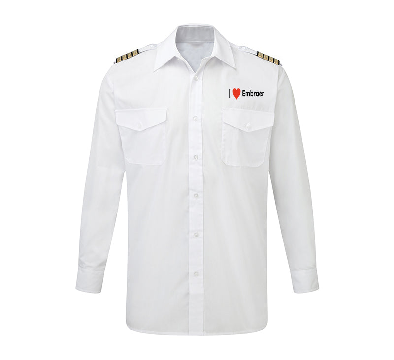I Love Embraer Designed Long Sleeve Pilot Shirts