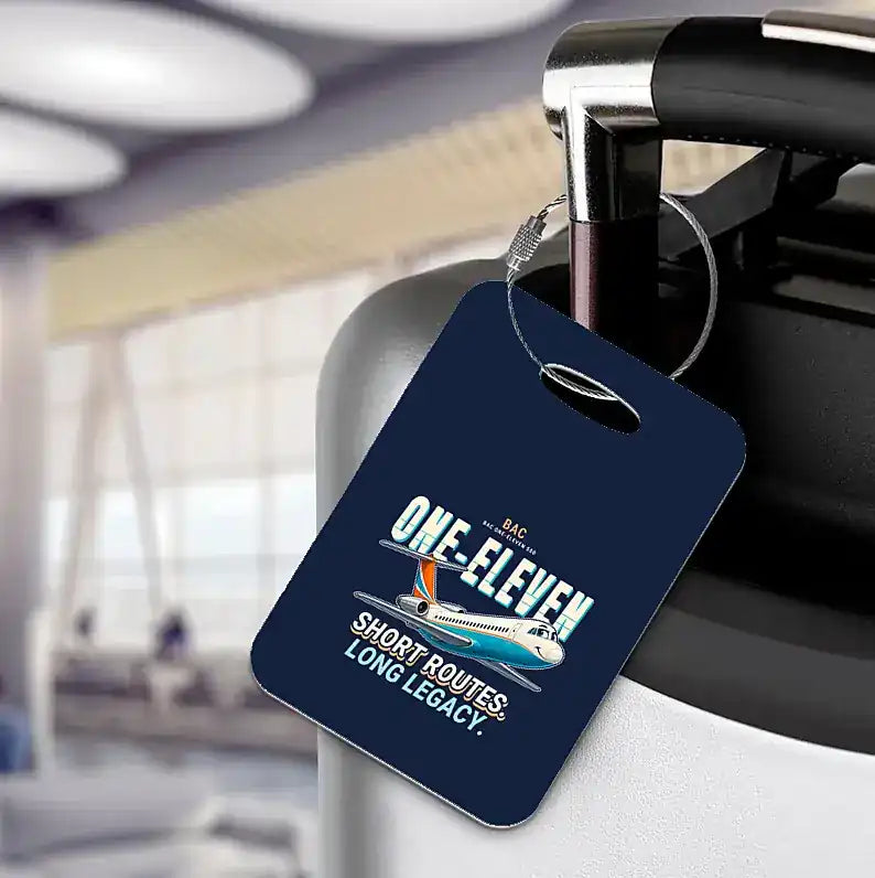 BAC One-Eleven 500 - Cartoon - Luggage Tag - Navy Blue