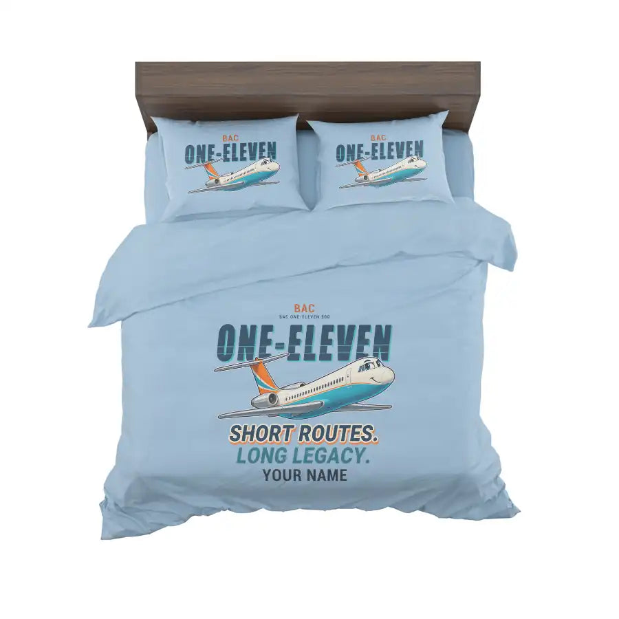BAC One-Eleven 500 - Cartoon + Name - Bedding Set - Light Blue