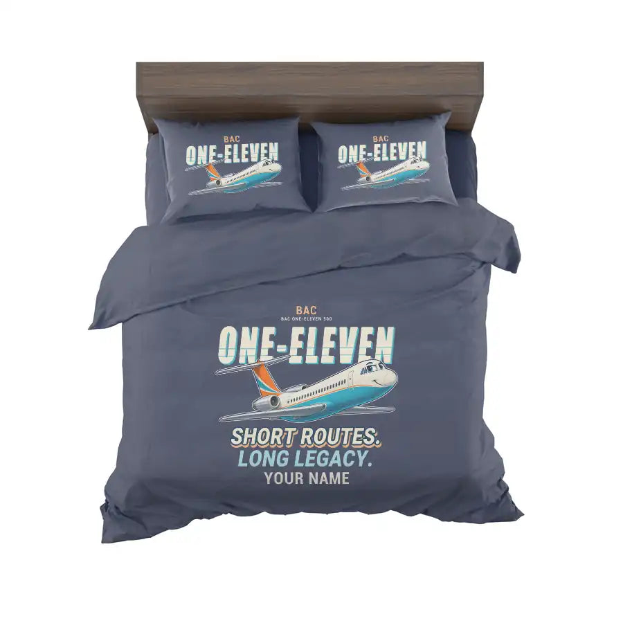 BAC One-Eleven 500 - Cartoon + Name - Bedding Set - Navy Blue