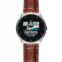 Thumbnail for BAC One-Eleven 500 - Cartoon + Name - Leather Strap - Striped Brown Leather Strap