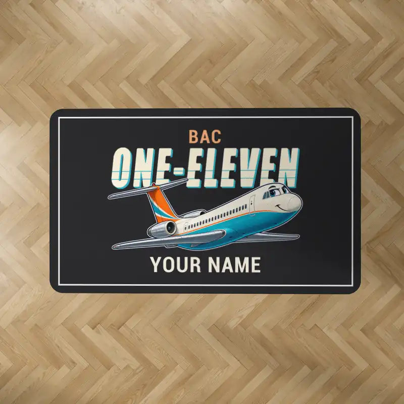 BAC One-Eleven 500 - Cartoon + Name - Rectangle Carpet - Black