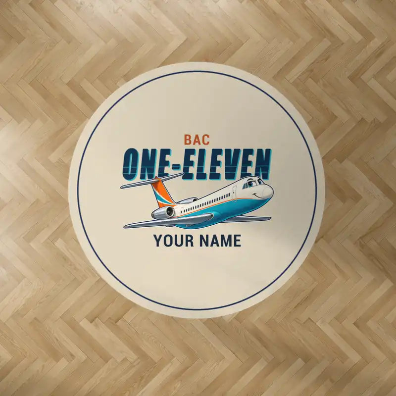 BAC One-Eleven 500 - Cartoon + Name - Round Carpet - Beige