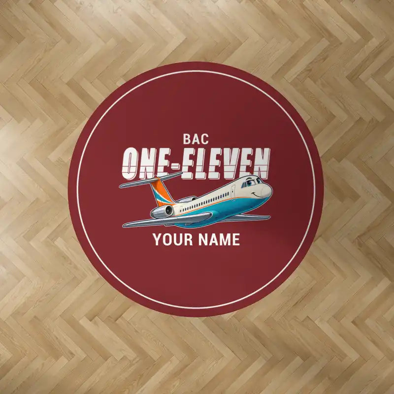 BAC One-Eleven 500 - Cartoon + Name - Round Carpet - Dark Red