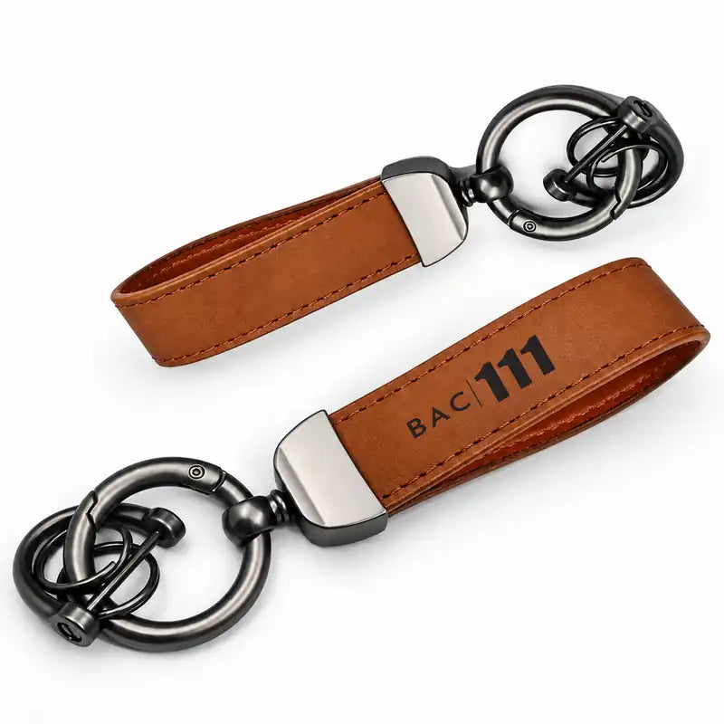 BAC One-Eleven 500 - Leather Key Chain - Horseshoe Buckle - Tag - Camel