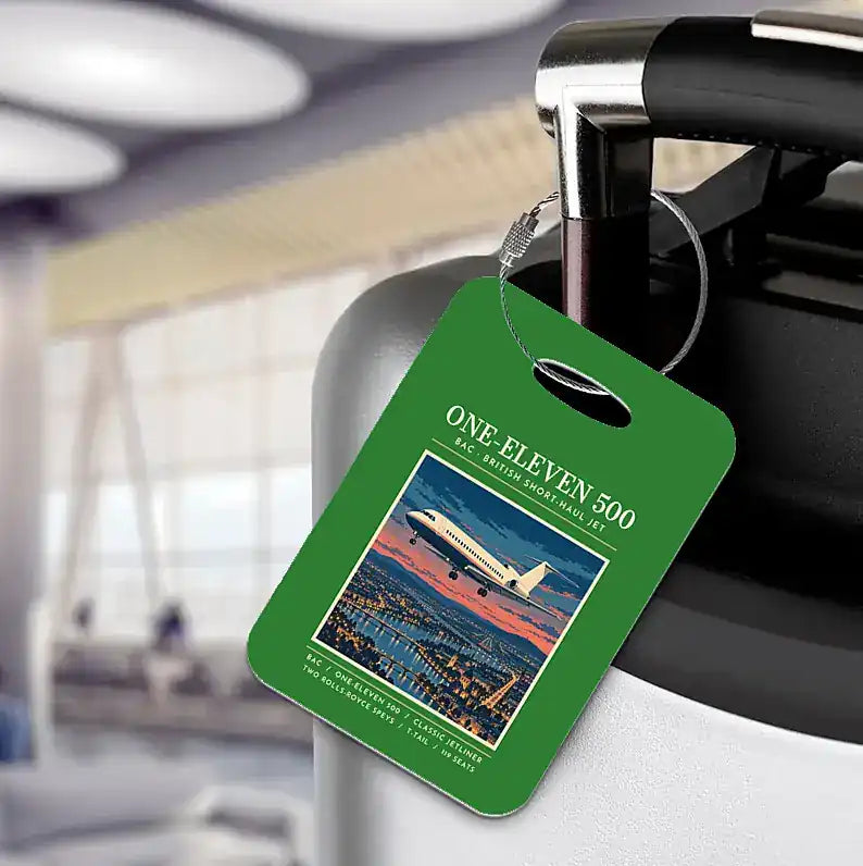 BAC One-Eleven 500 - Poster - Luggage Tag - Green