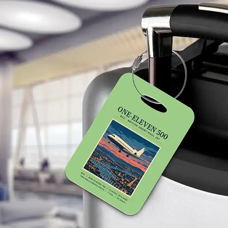 BAC One-Eleven 500 - Poster - Luggage Tag - Light Green