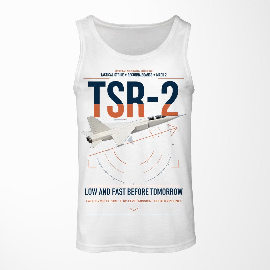 BAC TSR-2 design on white tank top