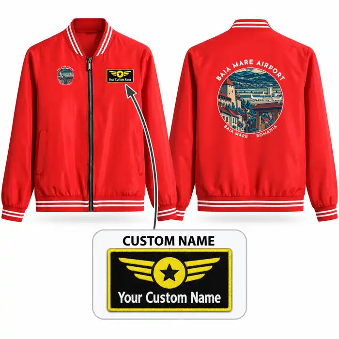 Baia Mare Airport (BAY) Stylish Jackets - Baseball Collar - Badge + Name - Red