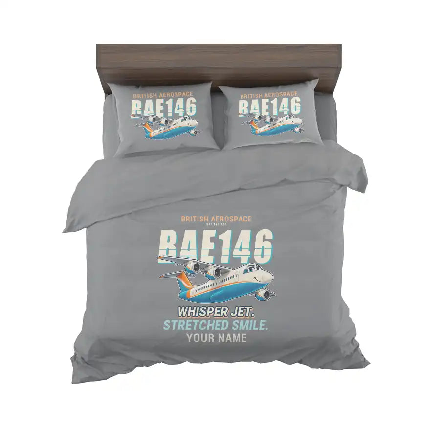 BAe 146-300 - Cartoon + Name - Bedding Set - Gray