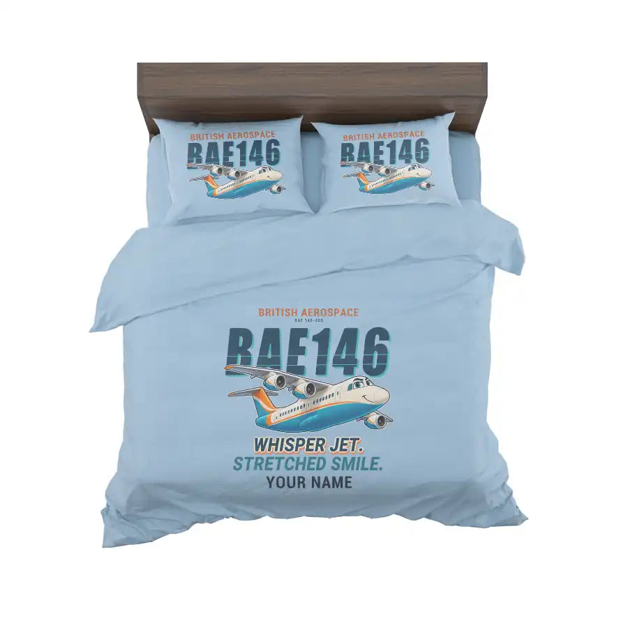 BAe 146-300 - Cartoon + Name - Bedding Set - Light Blue