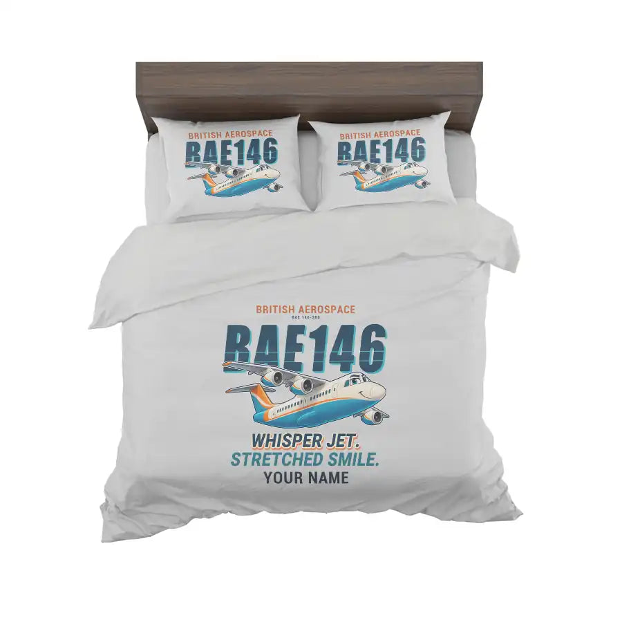 BAe 146-300 - Cartoon + Name - Bedding Set - Light Gray