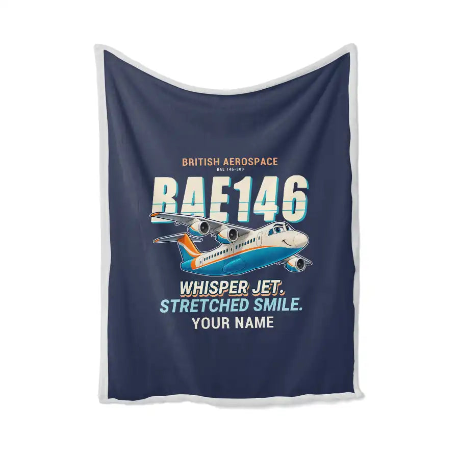 BAe 146-300 - Cartoon + Name - Blanket - Navy Blue