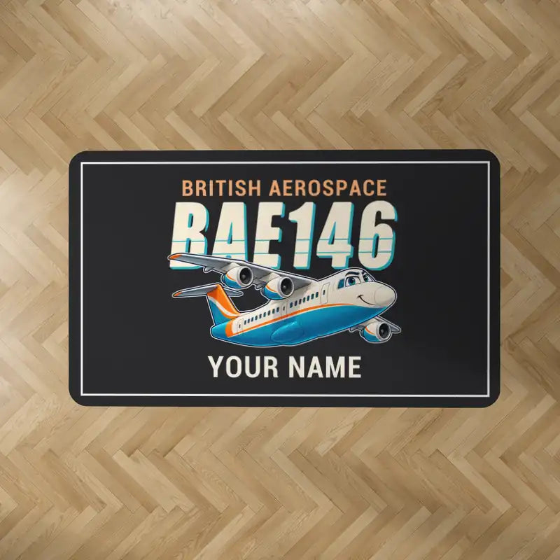 BAe 146-300 - Cartoon + Name - Rectangle Carpet - Black
