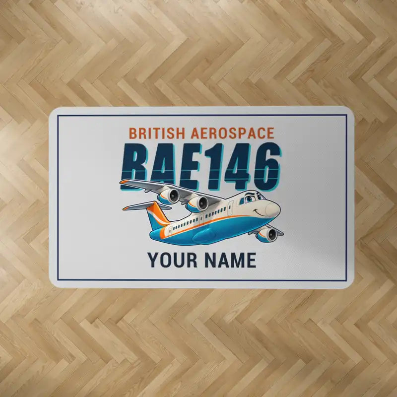 BAe 146-300 - Cartoon + Name - Rectangle Carpet - Light Gray