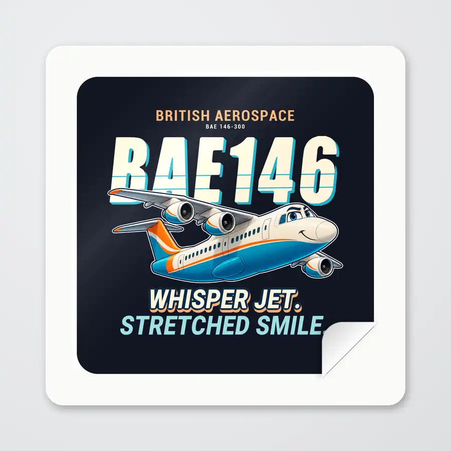 BAe 146-300 - Cartoon - Square Sticker - Peel