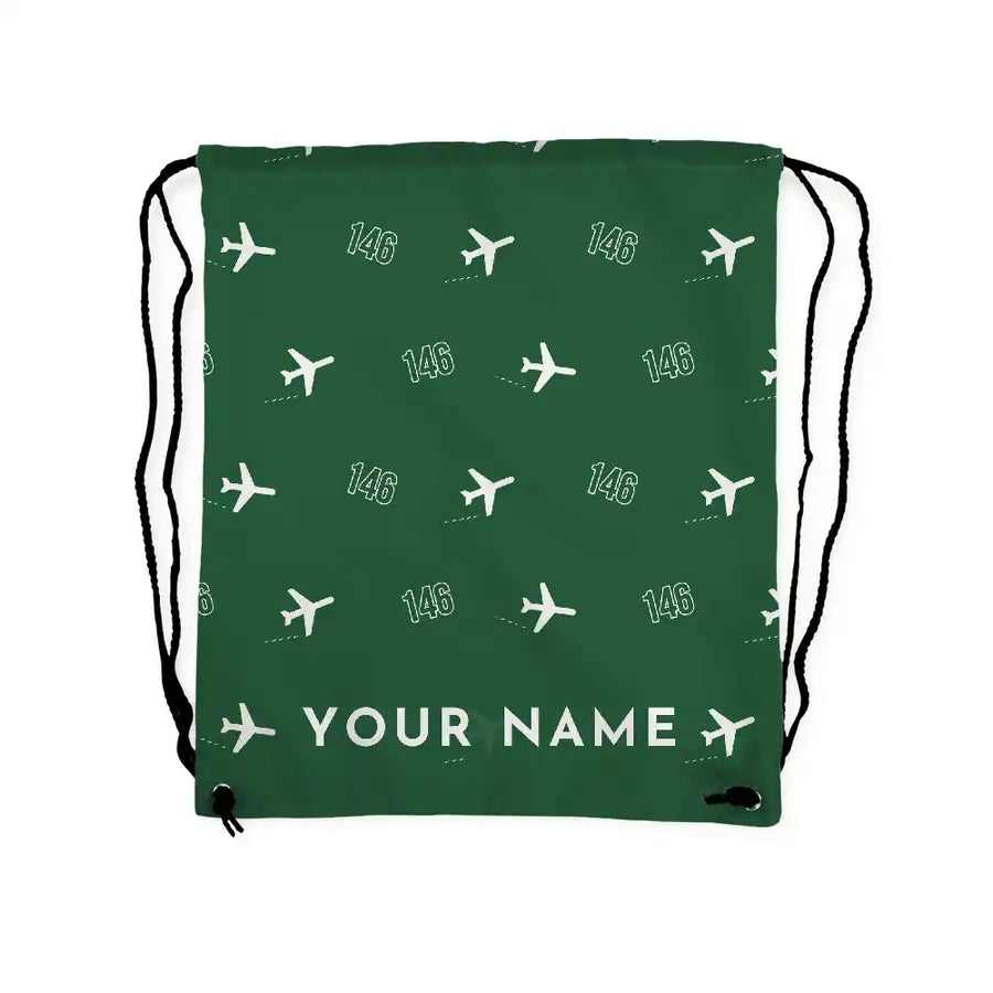 BAe 146-300 - Drawstring Bag - 3D Pattern + Name - Green