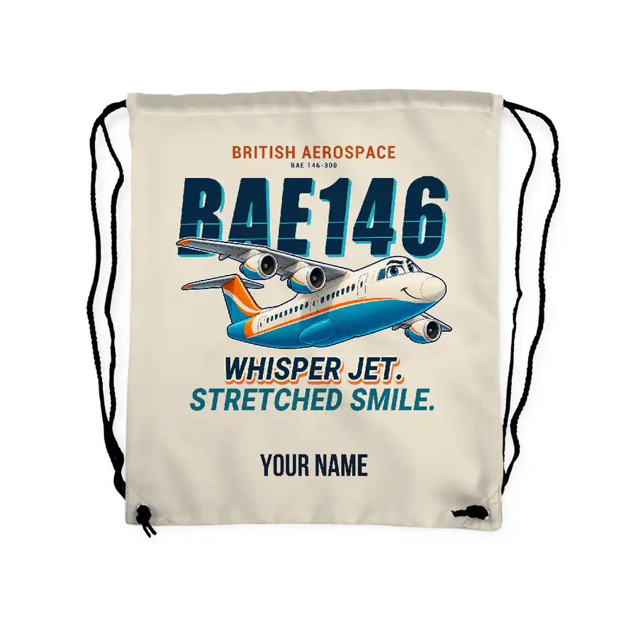 BAe 146-300 - Drawstring Bag - Cartoon + Name - Beige