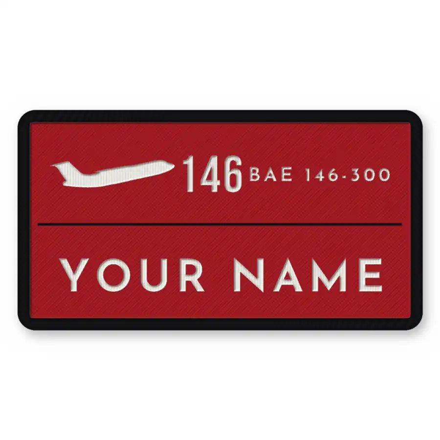 BAe 146-300 Patches - Rectangle + Name - Red White