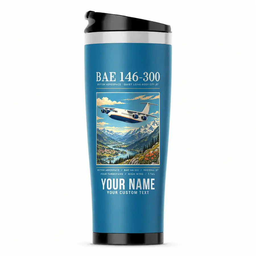 BAe 146-300 - Poster + Name - Stainless Steel (No Holder) - Light Blue