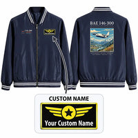 Thumbnail for BAe 146-300 Stylish Jackets - Baseball Collar - Poster + Name - Navy Blue