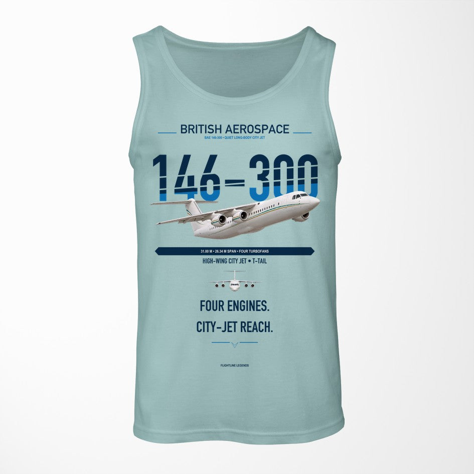 BAe 146-300 design on light green tank top