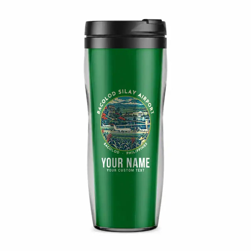 Bacolod-Silay International Airport (BCD) Travel Mugs - Badge + Name - Plastic (No Holder) - Green