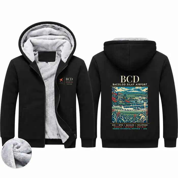 Bacolod-Silay International Airport (BCD) Zipped Sweatshirts - Poster - Black