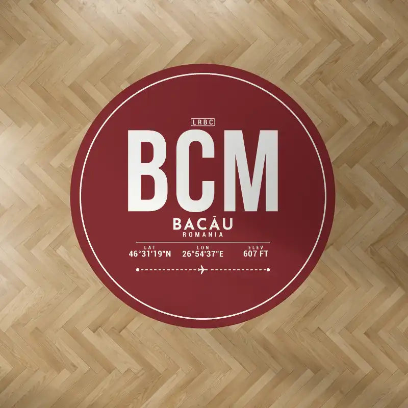 Bacău International Airport (BCM) Carpets - Carpet Round - ID Tag - Dark Red V2