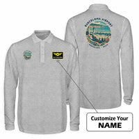 Thumbnail for Josep Tarradellas Barcelona-El Prat Airport (BCN) Premium Polo T-Shirts - Badge + Name - Long Sleeve - Gray