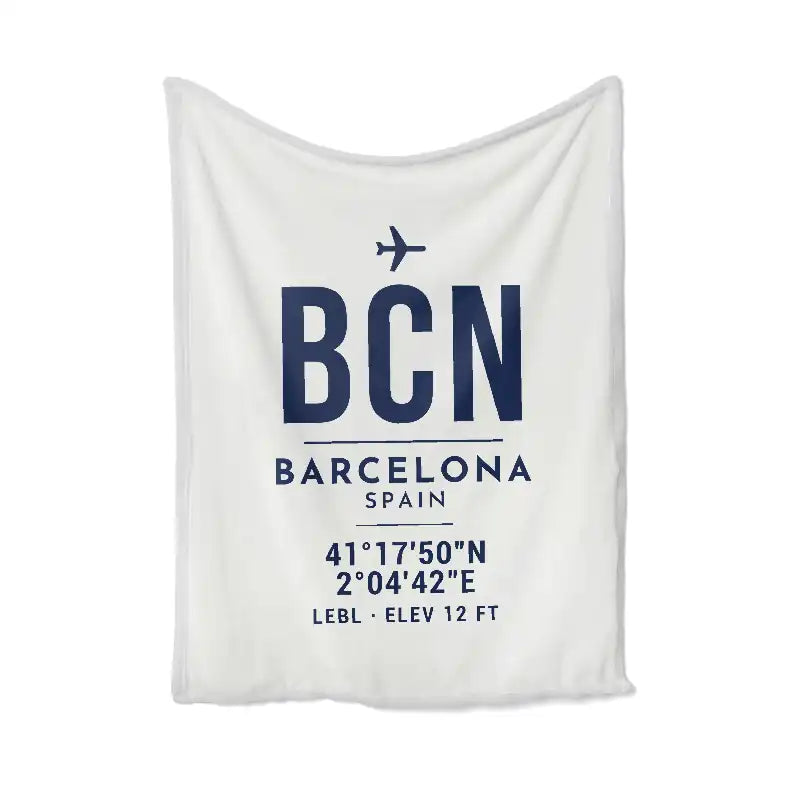 Josep Tarradellas Barcelona-El Prat Airport (BCN) Bedding Sets & Blankets - Blanket - ID Tag - White
